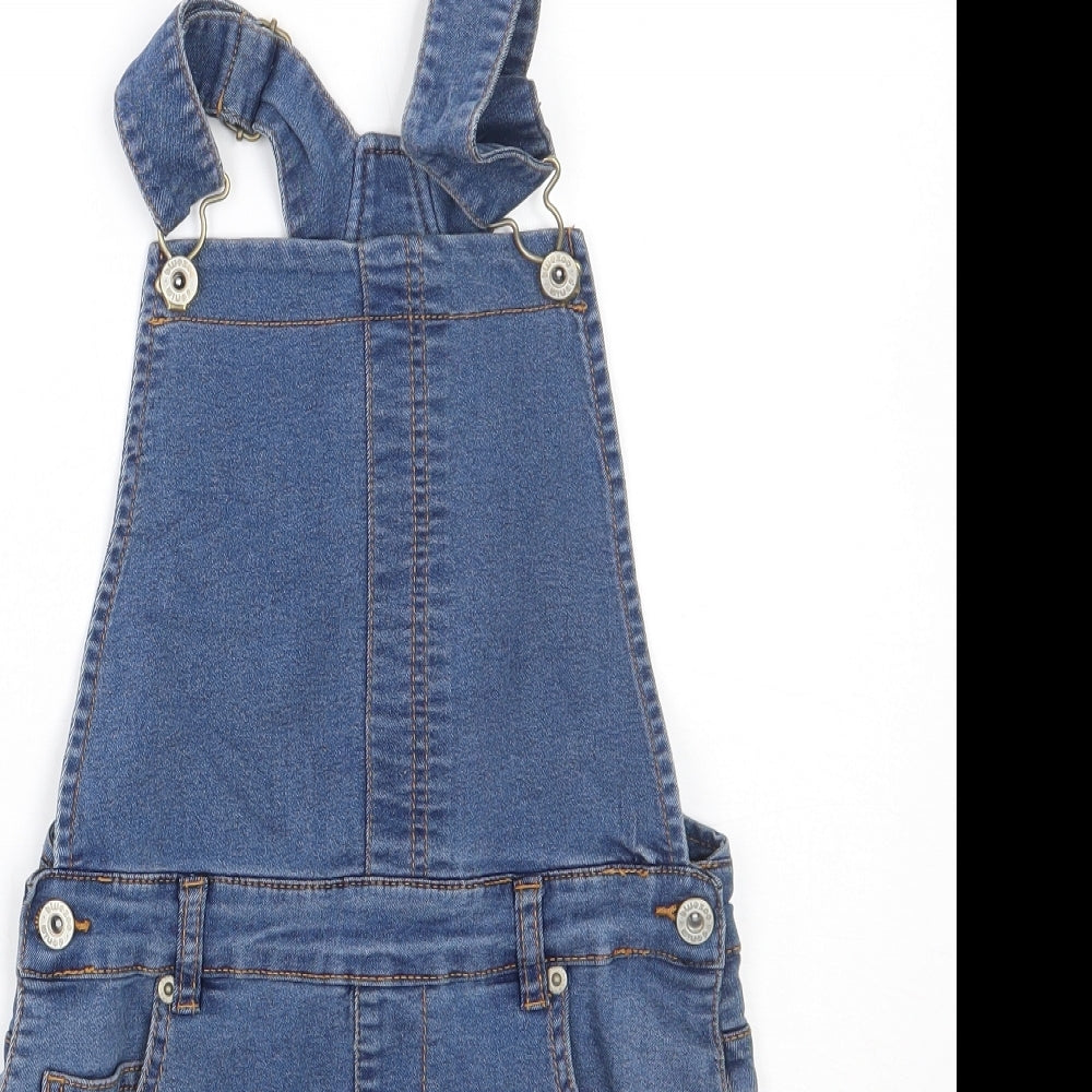 Bluezoo Girls Blue  Polyester Pinafore/Dungaree Dress  Size 10 Years  Square Neck
