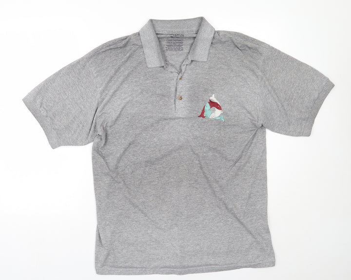 Gildan Mens Grey Cotton Polo Size L Collared Button