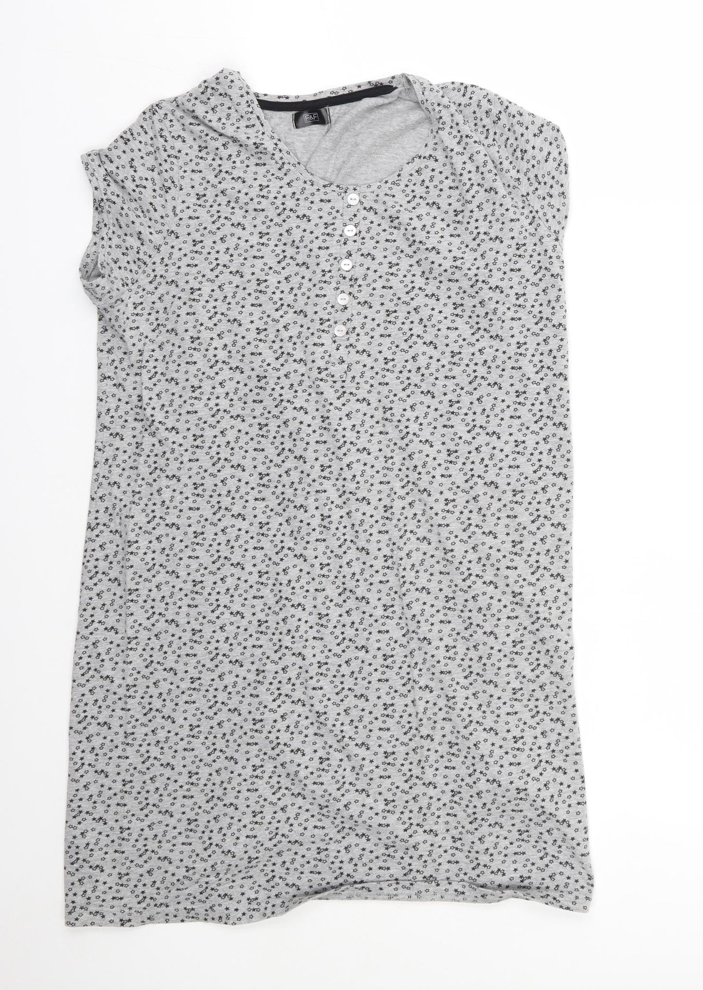 F&F Womens Grey Polka Dot Cotton Top Pyjama Top Size 18