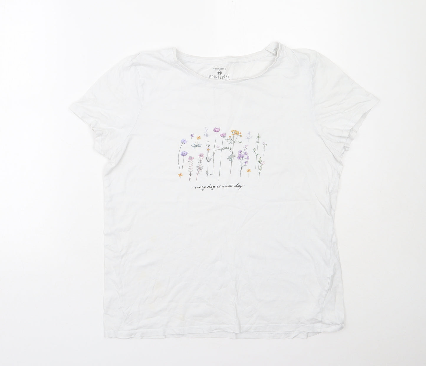 Primark Womens White  Cotton Basic T-Shirt Size M Round Neck