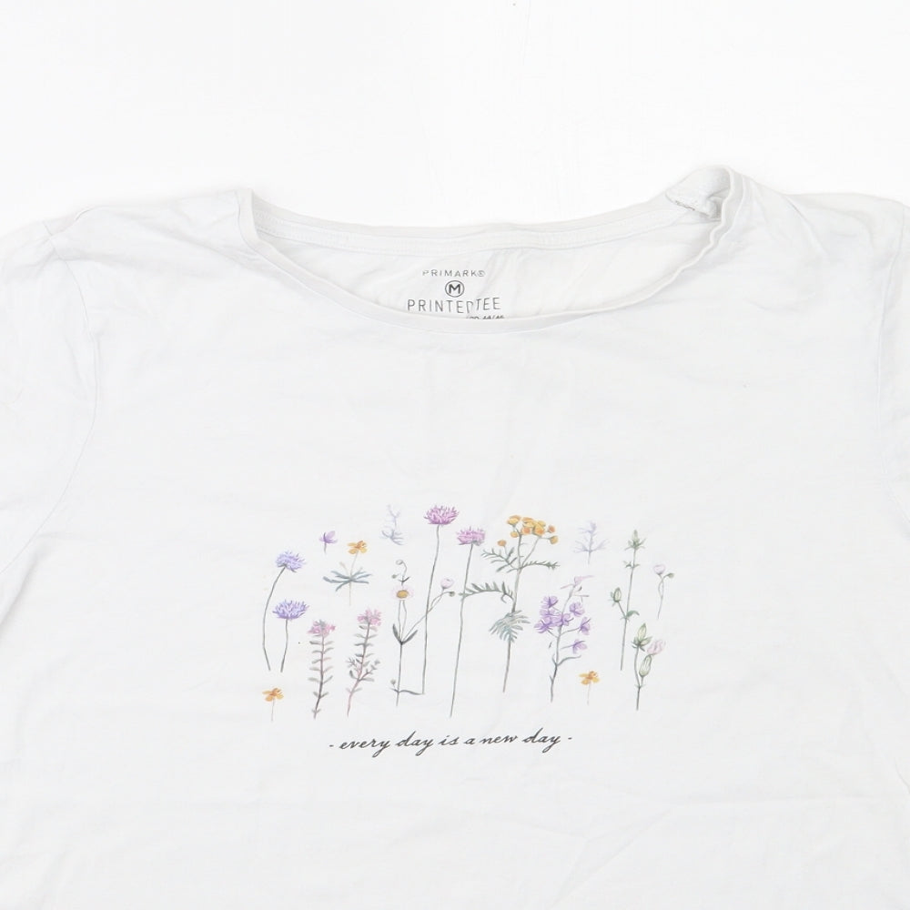 Primark Womens White  Cotton Basic T-Shirt Size M Round Neck