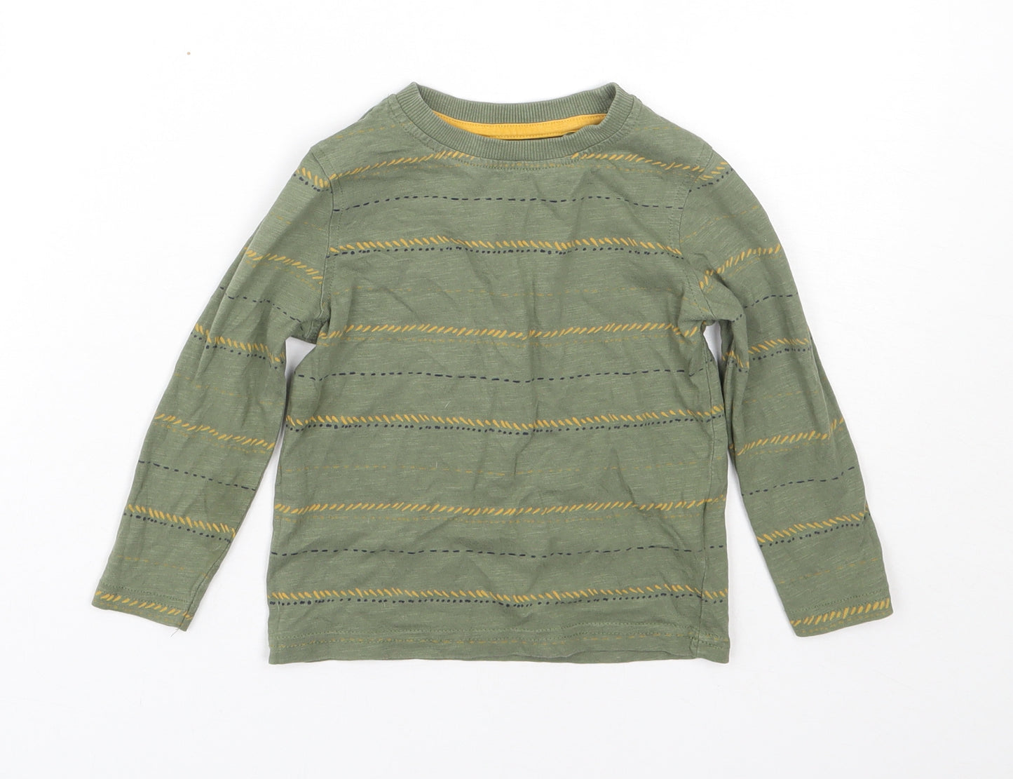 George Boys Green Striped Cotton Basic T-Shirt Size 18-24 Months Crew Neck