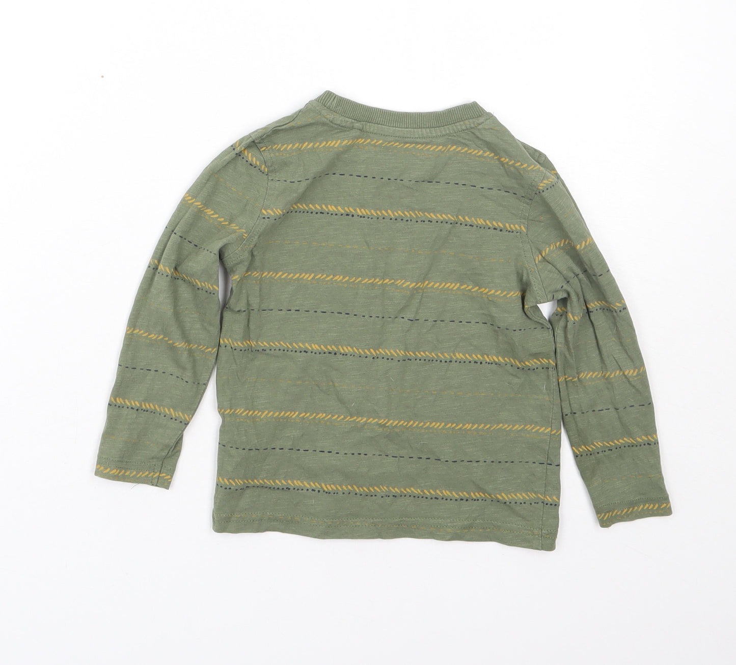 George Boys Green Striped Cotton Basic T-Shirt Size 18-24 Months Crew Neck