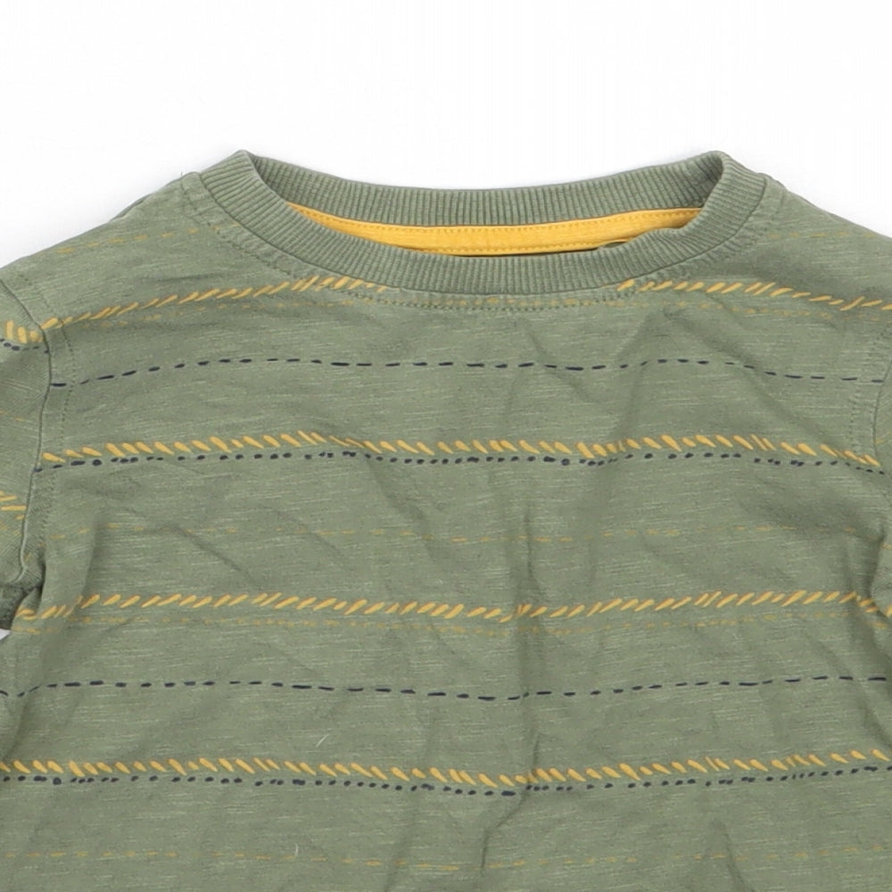 George Boys Green Striped Cotton Basic T-Shirt Size 18-24 Months Crew Neck