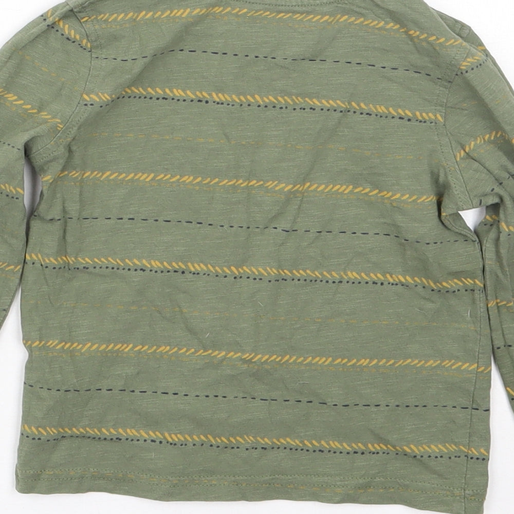George Boys Green Striped Cotton Basic T-Shirt Size 18-24 Months Crew Neck