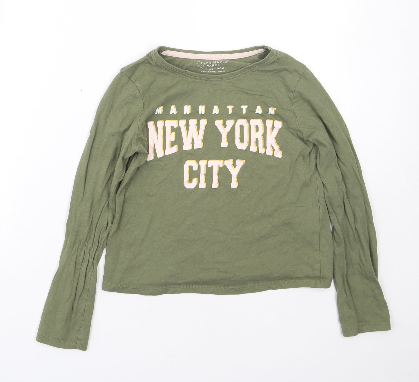 Primark Girls Green  Cotton Basic T-Shirt Size 9-10 Years Round Neck  - NYC
