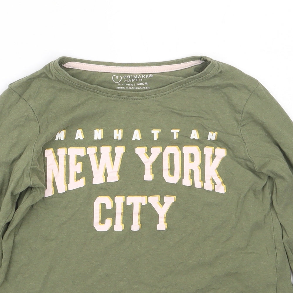 Primark Girls Green  Cotton Basic T-Shirt Size 9-10 Years Round Neck  - NYC
