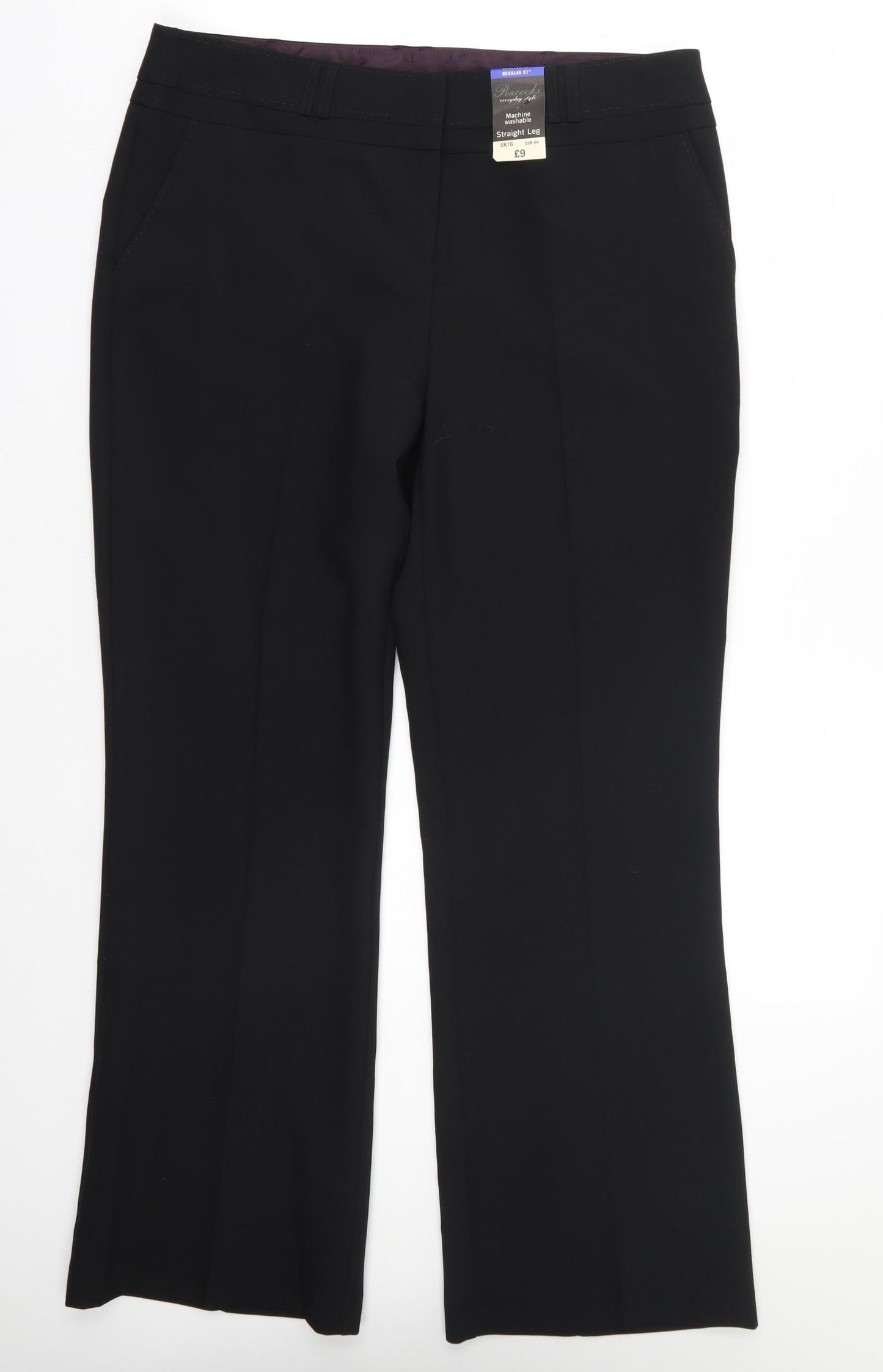 Peacocks Womens Black  Polyester Trousers  Size 16 L30 in Regular