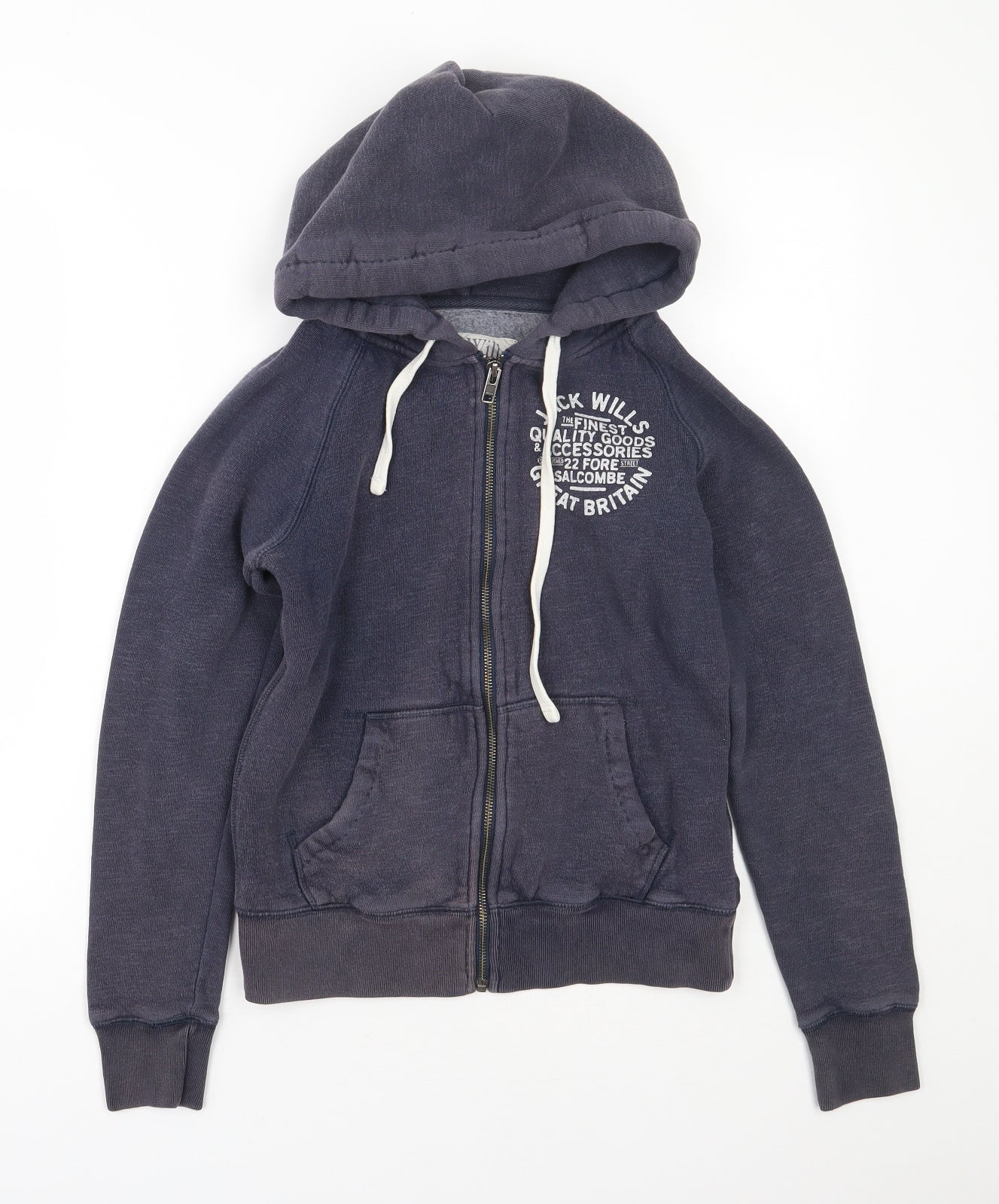 Jack Wills Womens Blue  Cotton Full Zip Hoodie Size 8  Zip