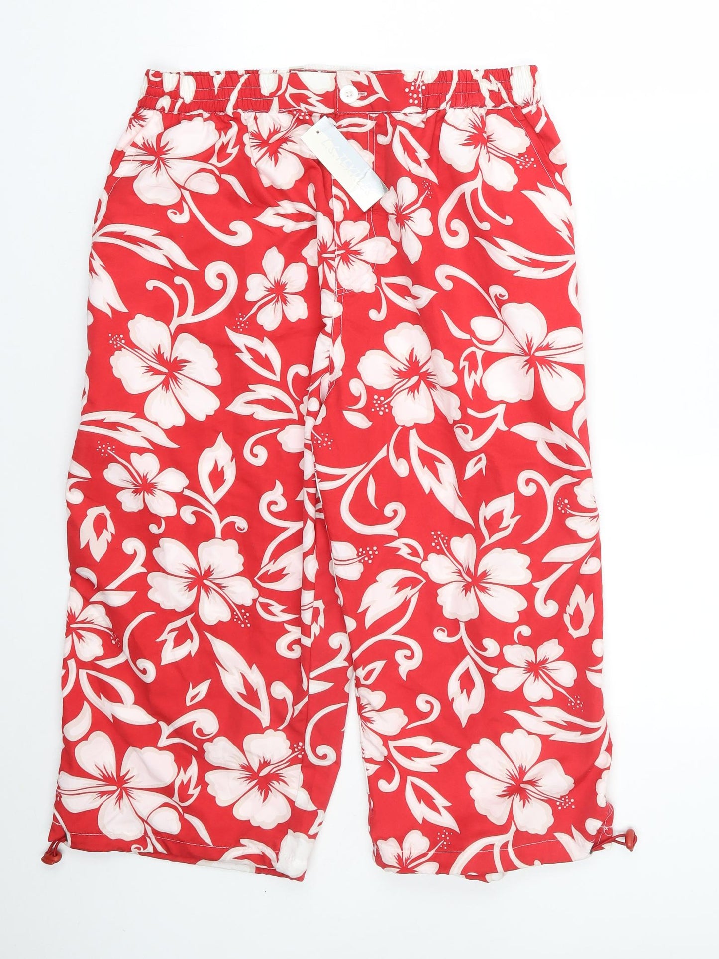 L.S Textiles Mens Red Floral Polyester Athletic Shorts Size 2XL L17 in Regular