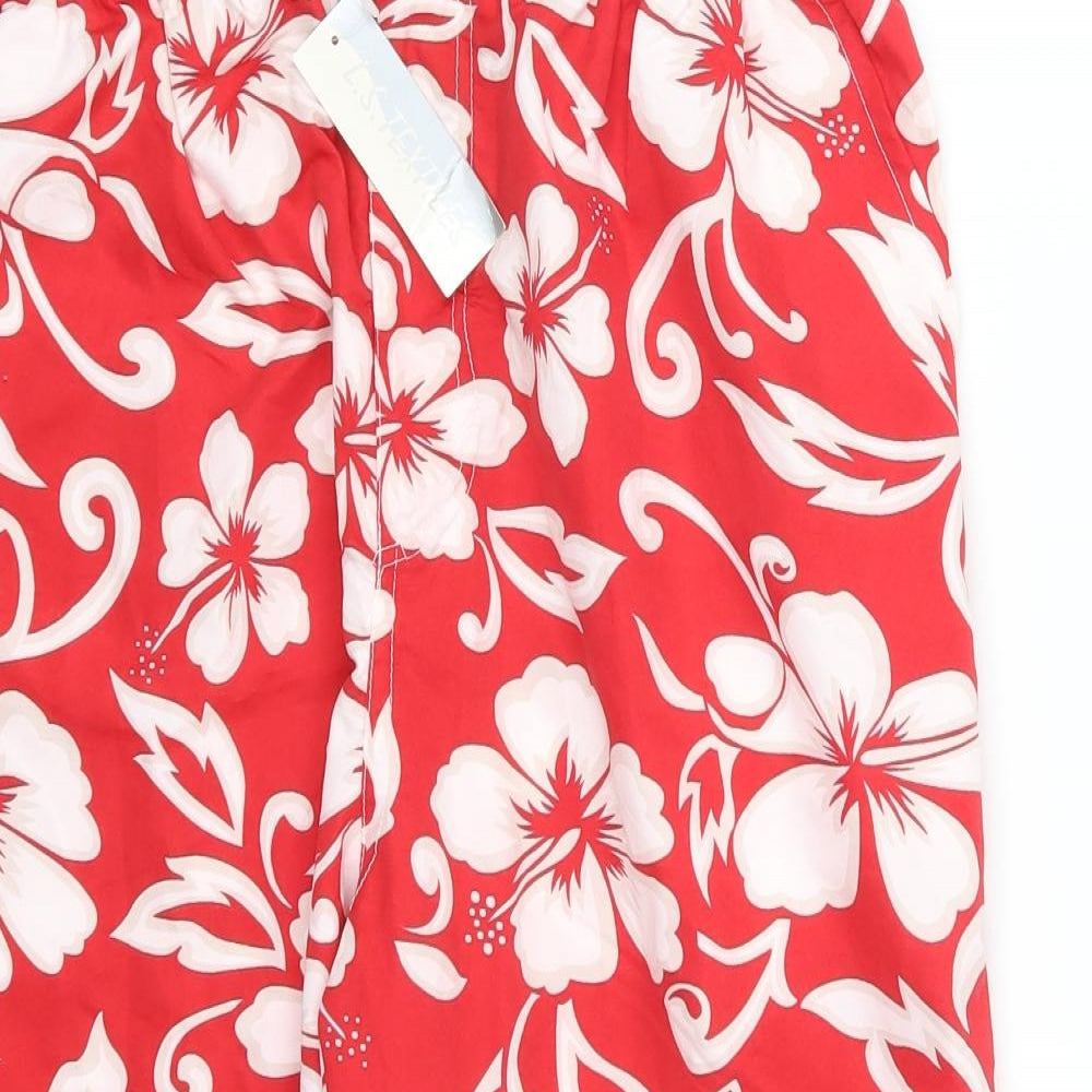 L.S Textiles Mens Red Floral Polyester Athletic Shorts Size 2XL L17 in Regular