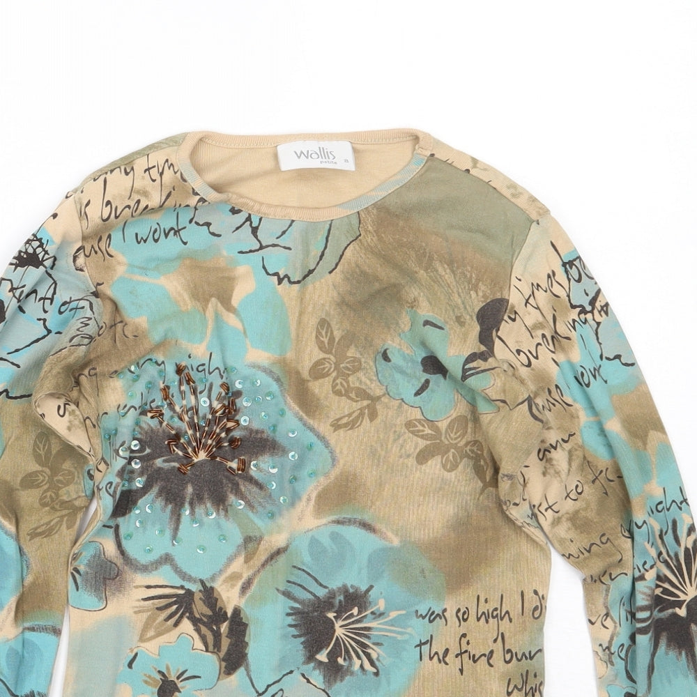 Wallis Womens Multicoloured Floral Cotton Basic T-Shirt Size 8 Round Neck