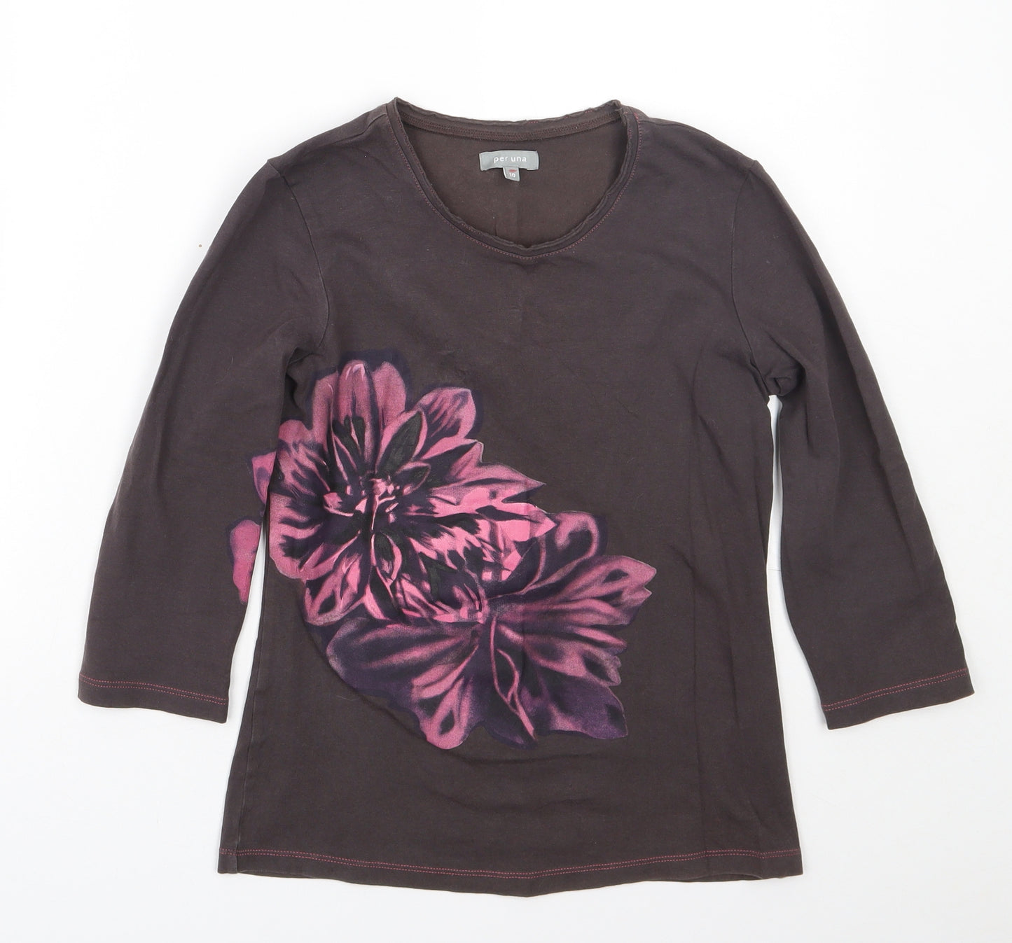 Per Una Womens Brown  Cotton Basic T-Shirt Size 10 Round Neck