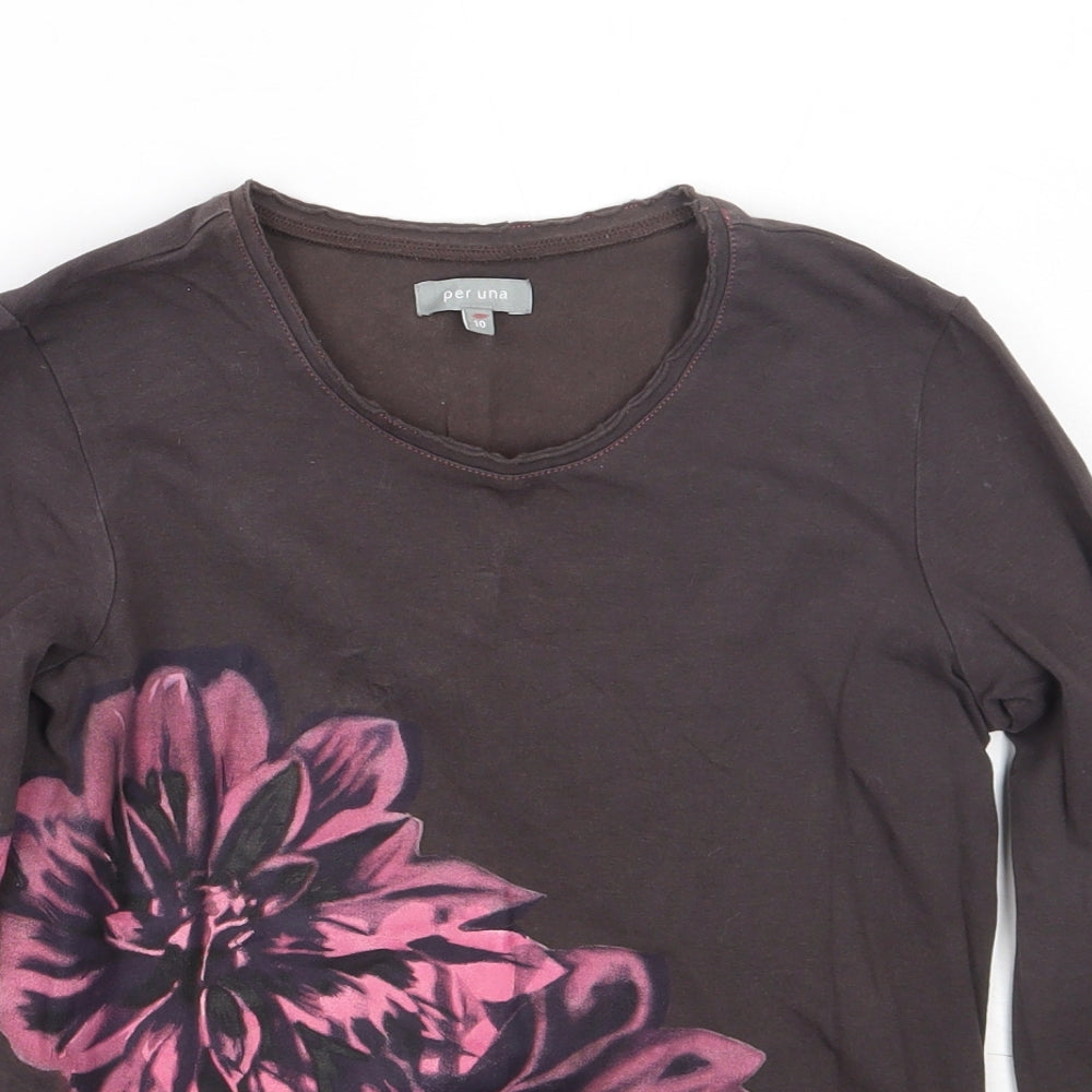 Per Una Womens Brown  Cotton Basic T-Shirt Size 10 Round Neck