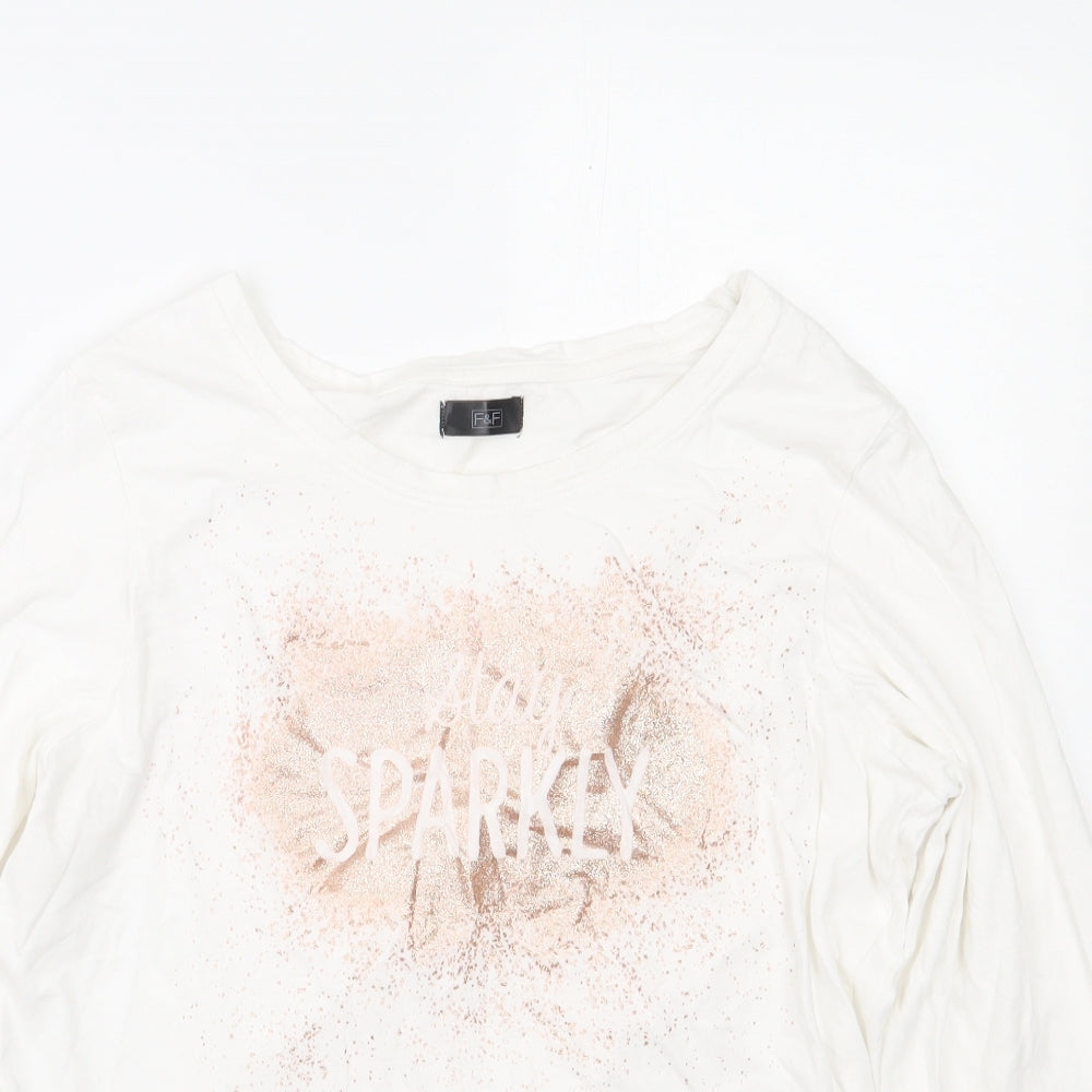 F&F Womens White  Cotton Top Pyjama Top Size 12   - Sparkly