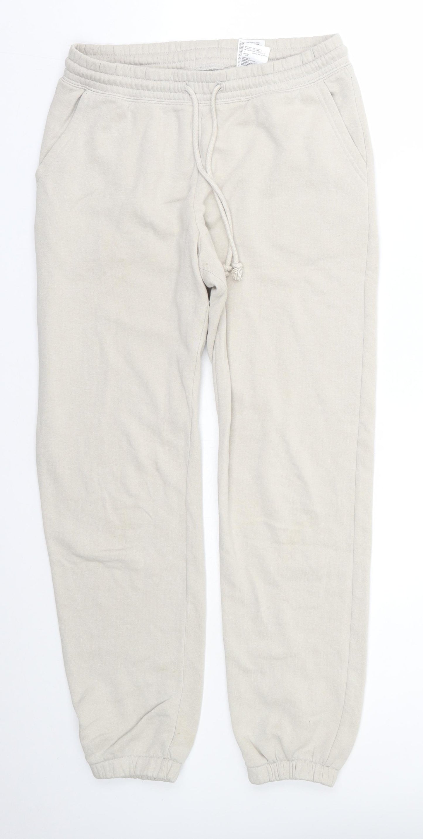 H&M Womens Beige  Cotton Jogger Trousers Size S L26 in Regular