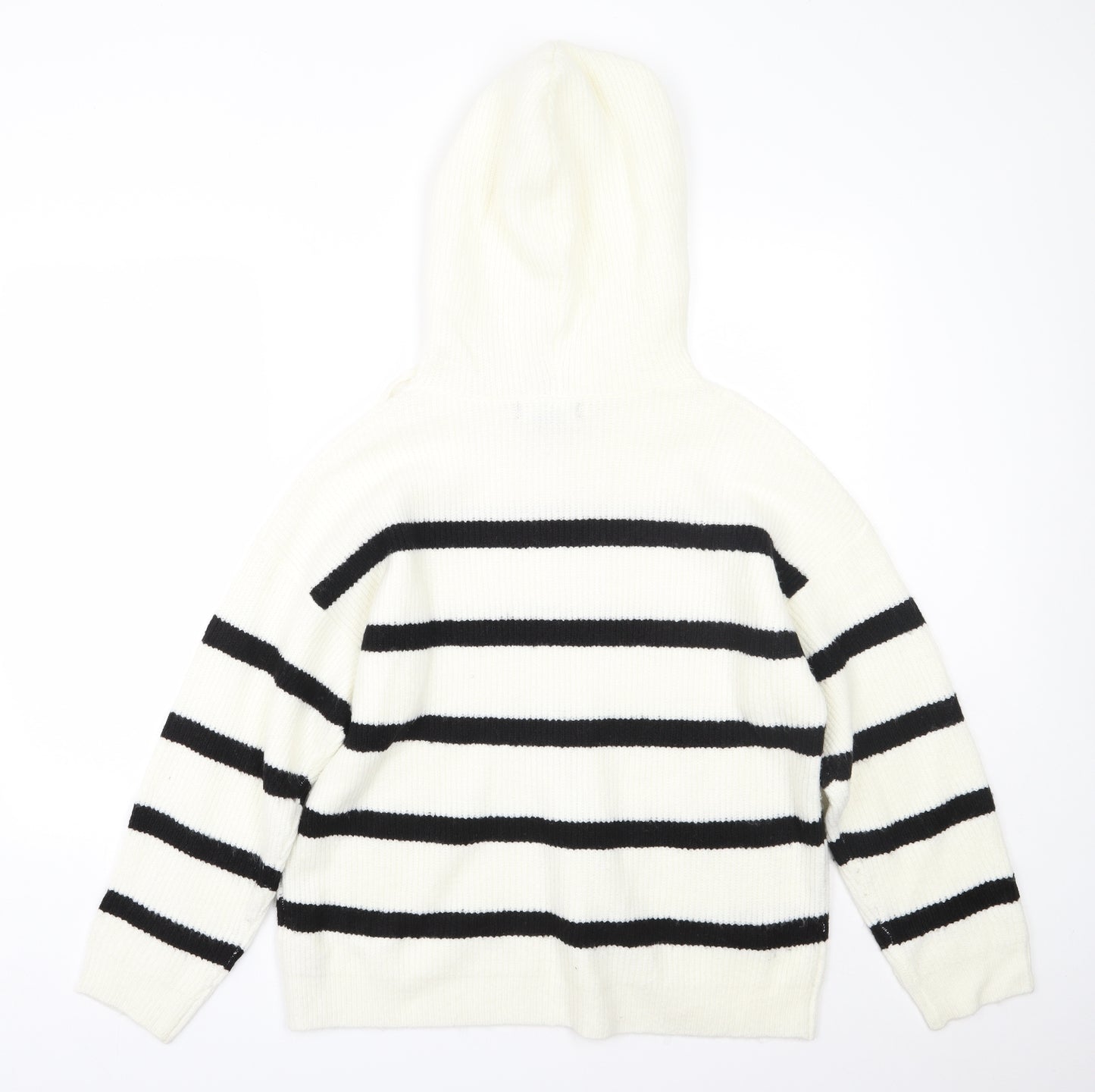 Primark Womens White Round Neck Striped Acrylic Pullover Jumper Size M