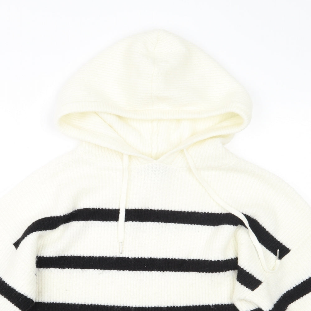 Primark Womens White Round Neck Striped Acrylic Pullover Jumper Size M