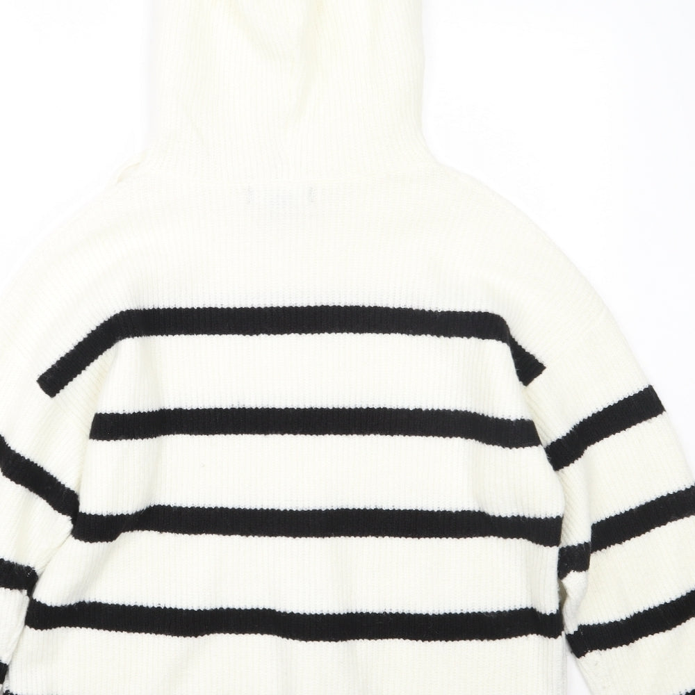 Primark Womens White Round Neck Striped Acrylic Pullover Jumper Size M