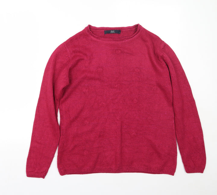 isle Womens Pink Round Neck  Acrylic Pullover Jumper Size L