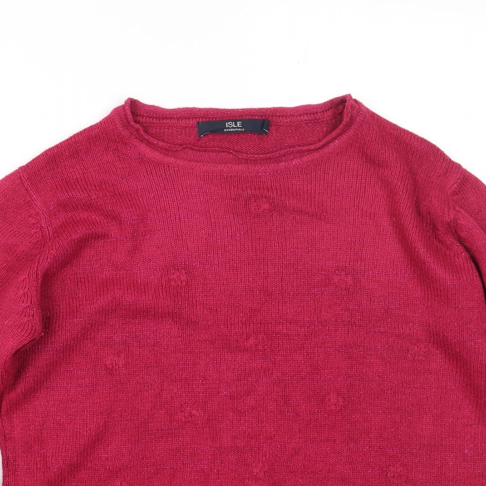 isle Womens Pink Round Neck  Acrylic Pullover Jumper Size L