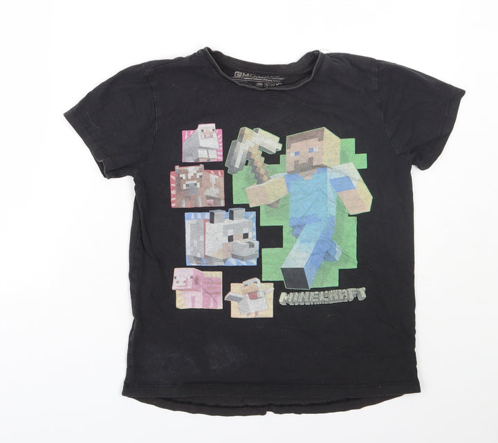 Mojang Boys Black Cotton Basic T-Shirt Size 10-11 Years Round Neck - Minecraft