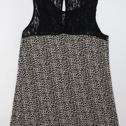 Preworn Womens Brown Animal Print Polyamide Basic Tank Size 12 Crew Neck - lace detail at top