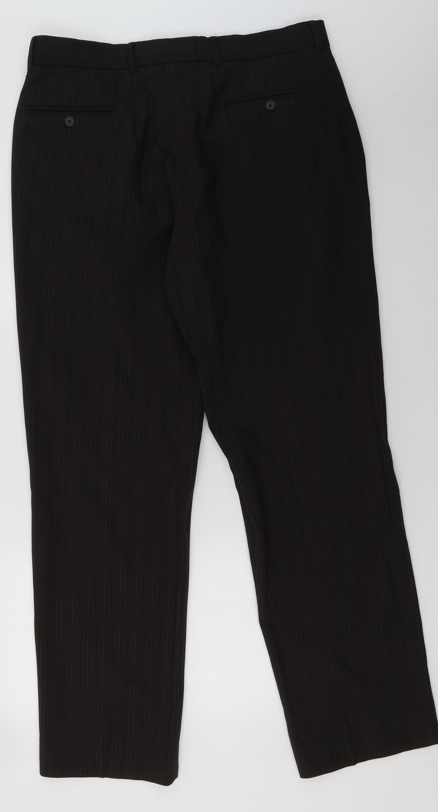 NEXT Mens Brown Striped Polyester Trousers  Size 34 L32 in Regular Hook & Eye