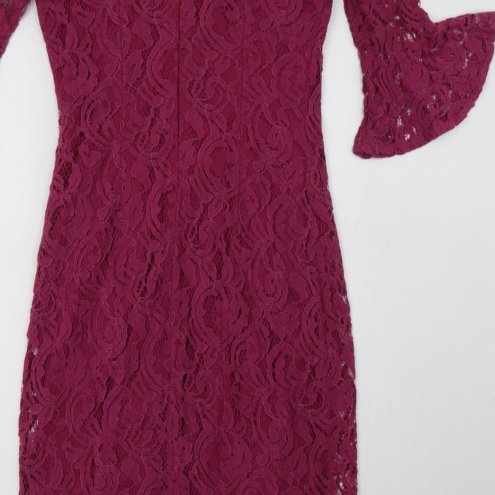 Roman Womens Purple  Cotton Bodycon  Size 10  V-Neck Zip