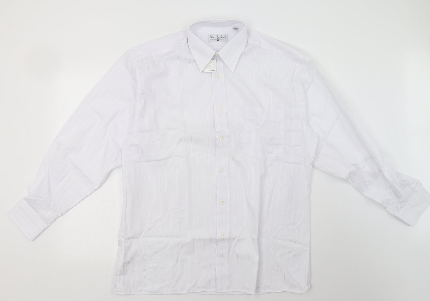 Peter England Mens White  Polyester  Button-Up Size 16 Collared Button