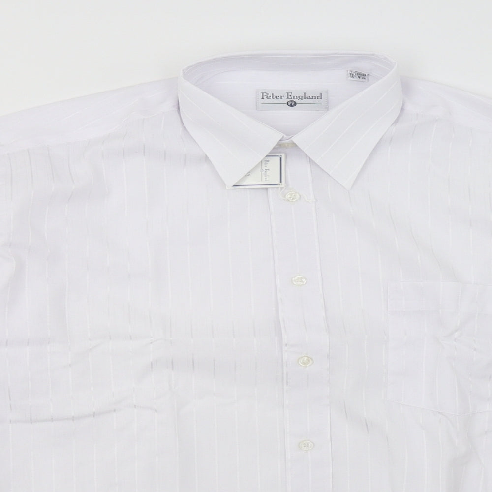 Peter England Mens White  Polyester  Button-Up Size 16 Collared Button