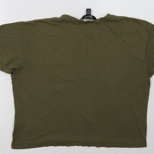 New Look Girls Green  Cotton Cropped T-Shirt Size 14-15 Years Crew Neck Pullover