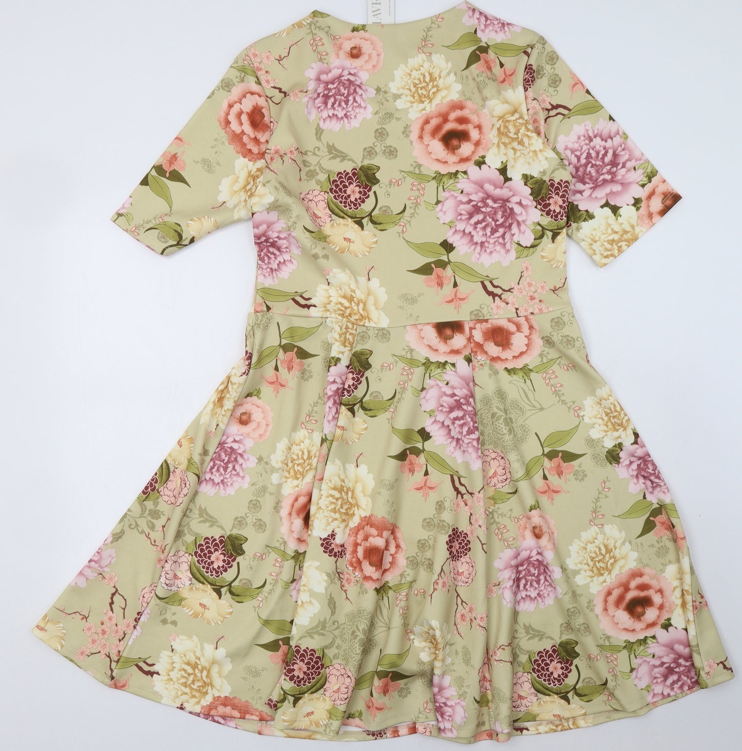 havren Womens Green Floral Polyester A-Line  Size 14  V-Neck Pullover