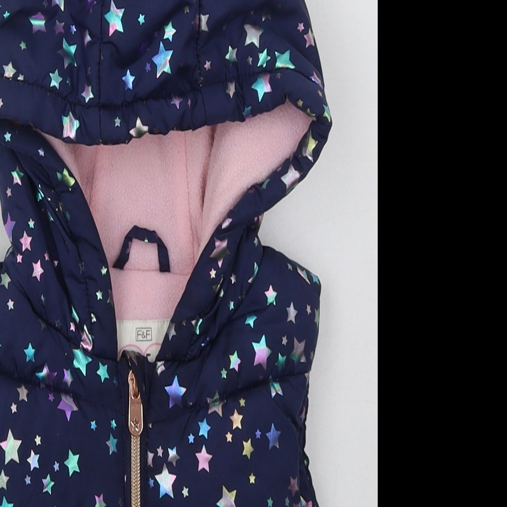 F&F Girls Blue Geometric  Gilet Jacket Size 18-24 Months   Zip - Star Print
