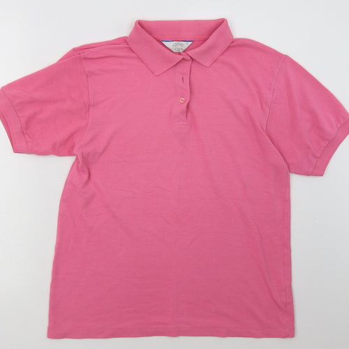 Casual Club Womens Pink  Polyester Basic Polo Size S Collared