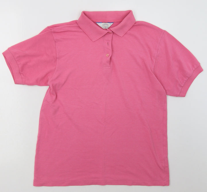 Casual Club Womens Pink Polyester Basic Polo Size S Collared