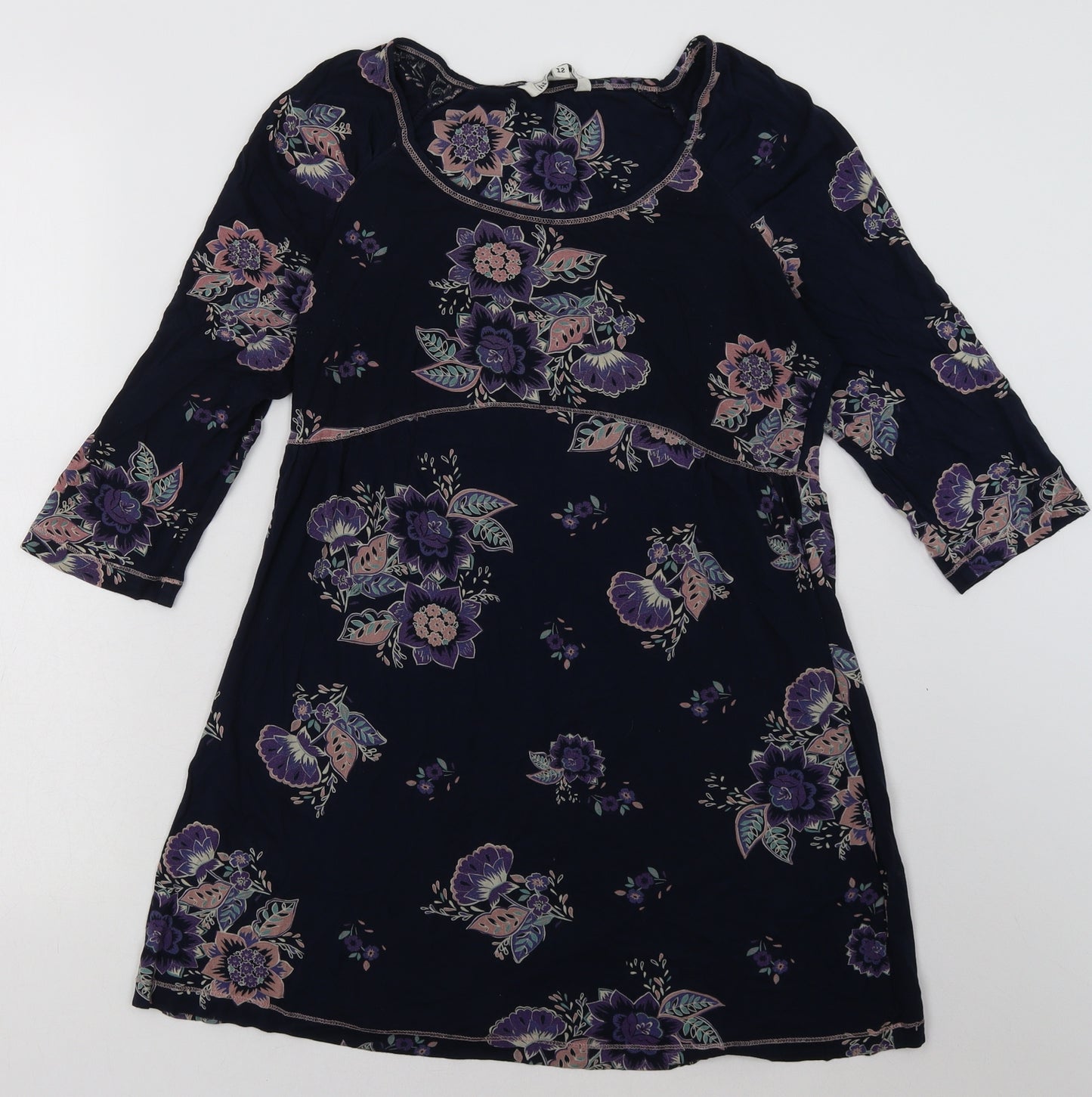 fatface Womens Blue Floral Viscose A-Line  Size 12  Scoop Neck Pullover
