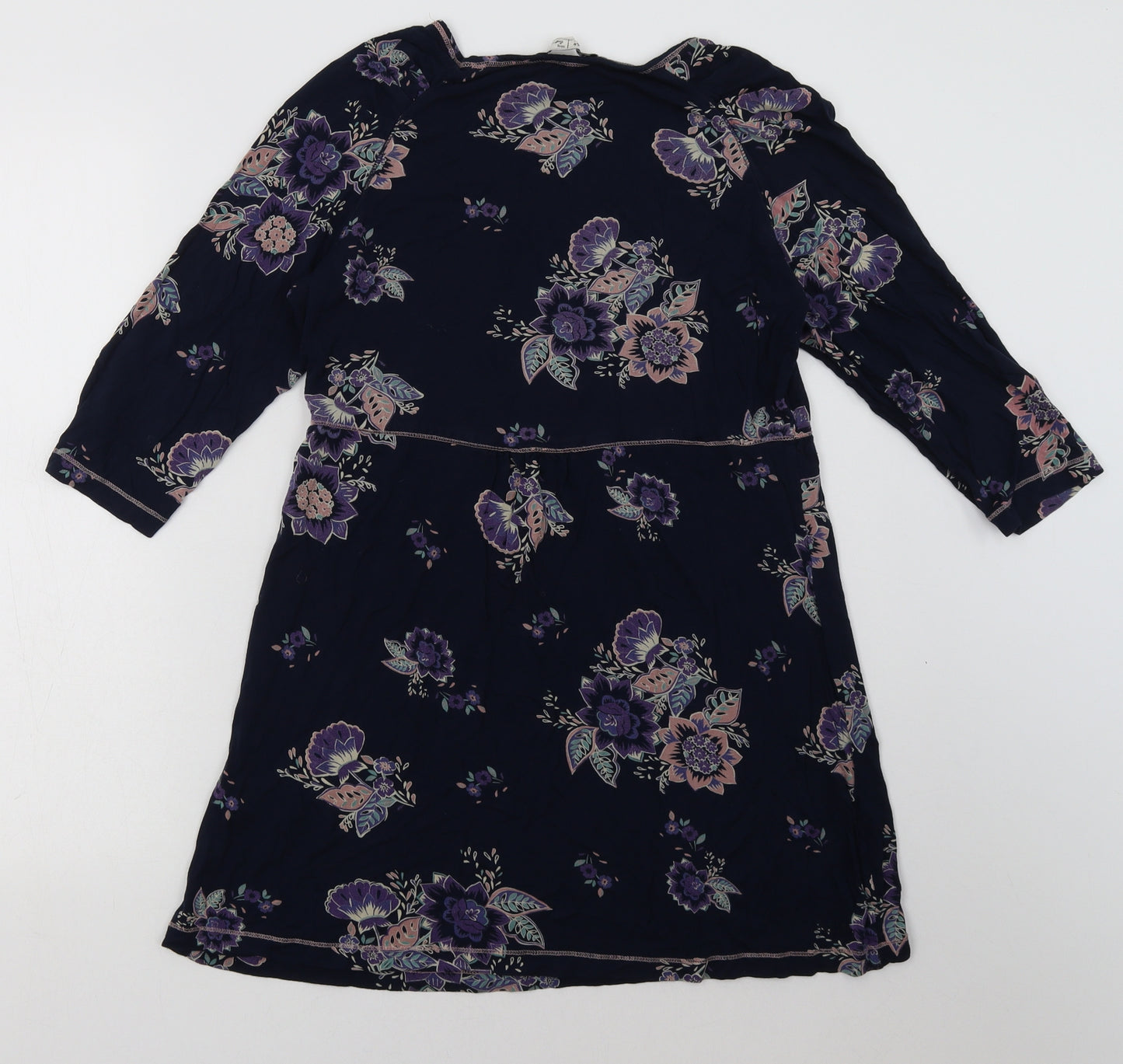 fatface Womens Blue Floral Viscose A-Line  Size 12  Scoop Neck Pullover