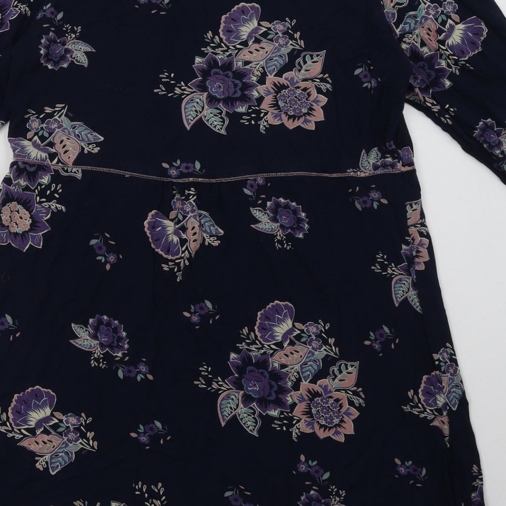 fatface Womens Blue Floral Viscose A-Line  Size 12  Scoop Neck Pullover