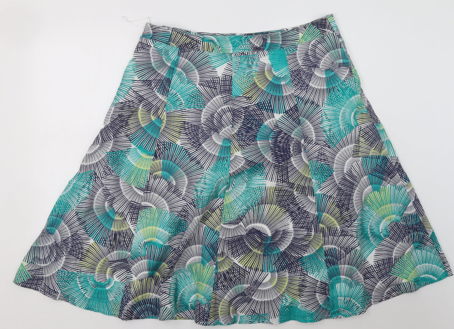 Marks and Spencer Womens Green Geometric Cotton A-Line Skirt Size 16   Zip