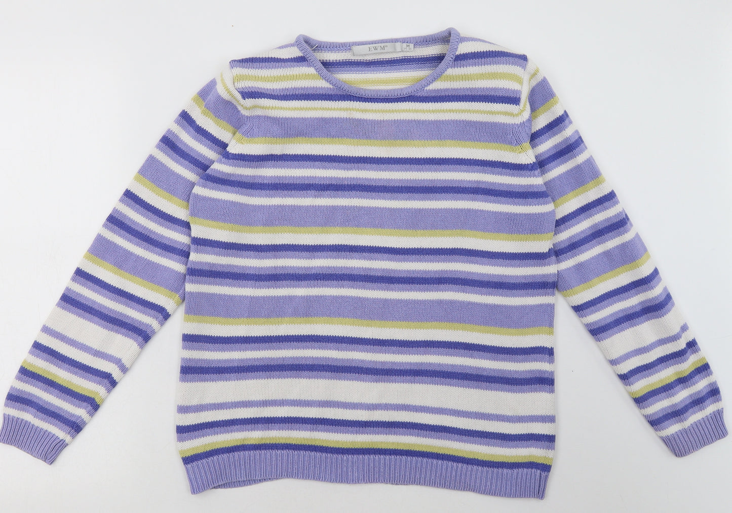 EWM Womens Purple Striped Cotton Pullover Sweatshirt Size 14  Pullover - padded shoulders