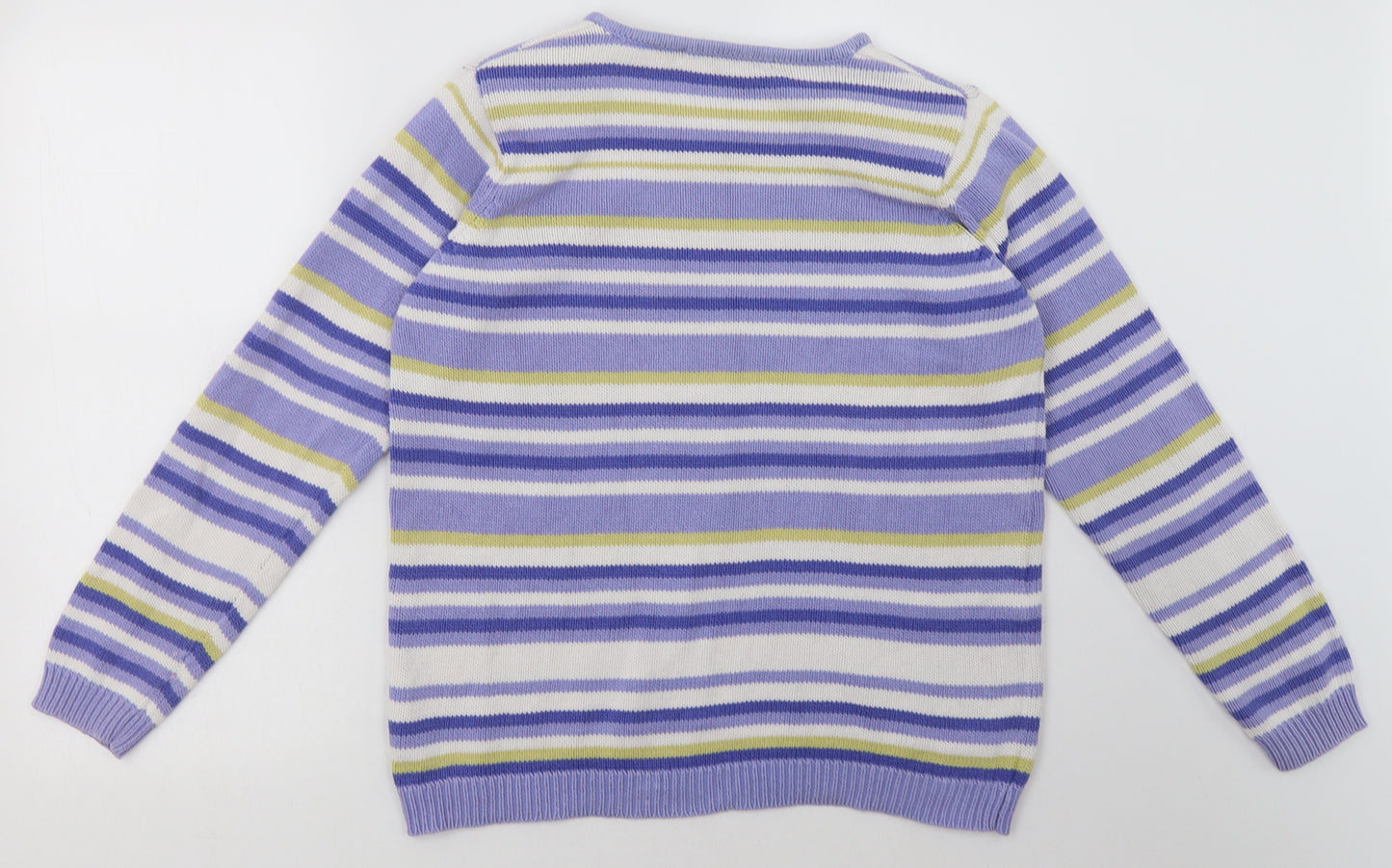 EWM Womens Purple Striped Cotton Pullover Sweatshirt Size 14  Pullover - padded shoulders