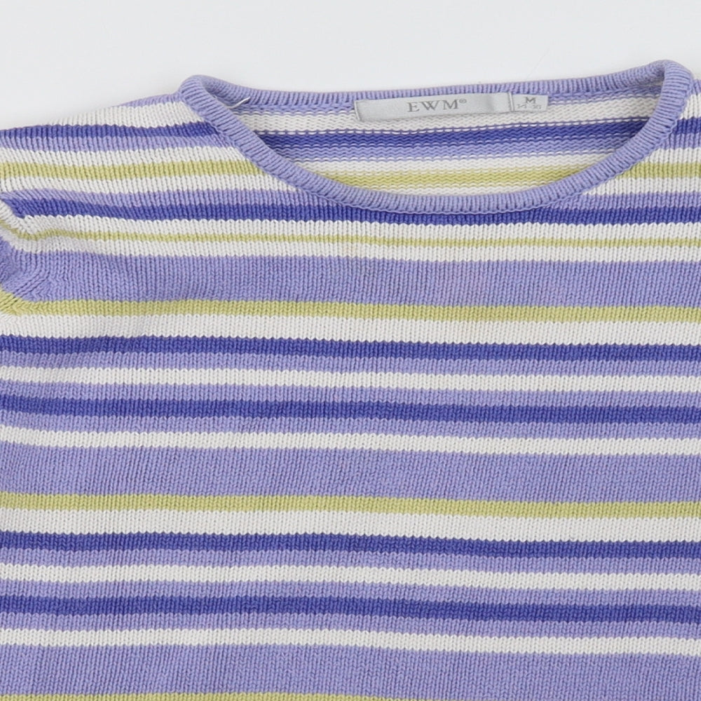 EWM Womens Purple Striped Cotton Pullover Sweatshirt Size 14  Pullover - padded shoulders