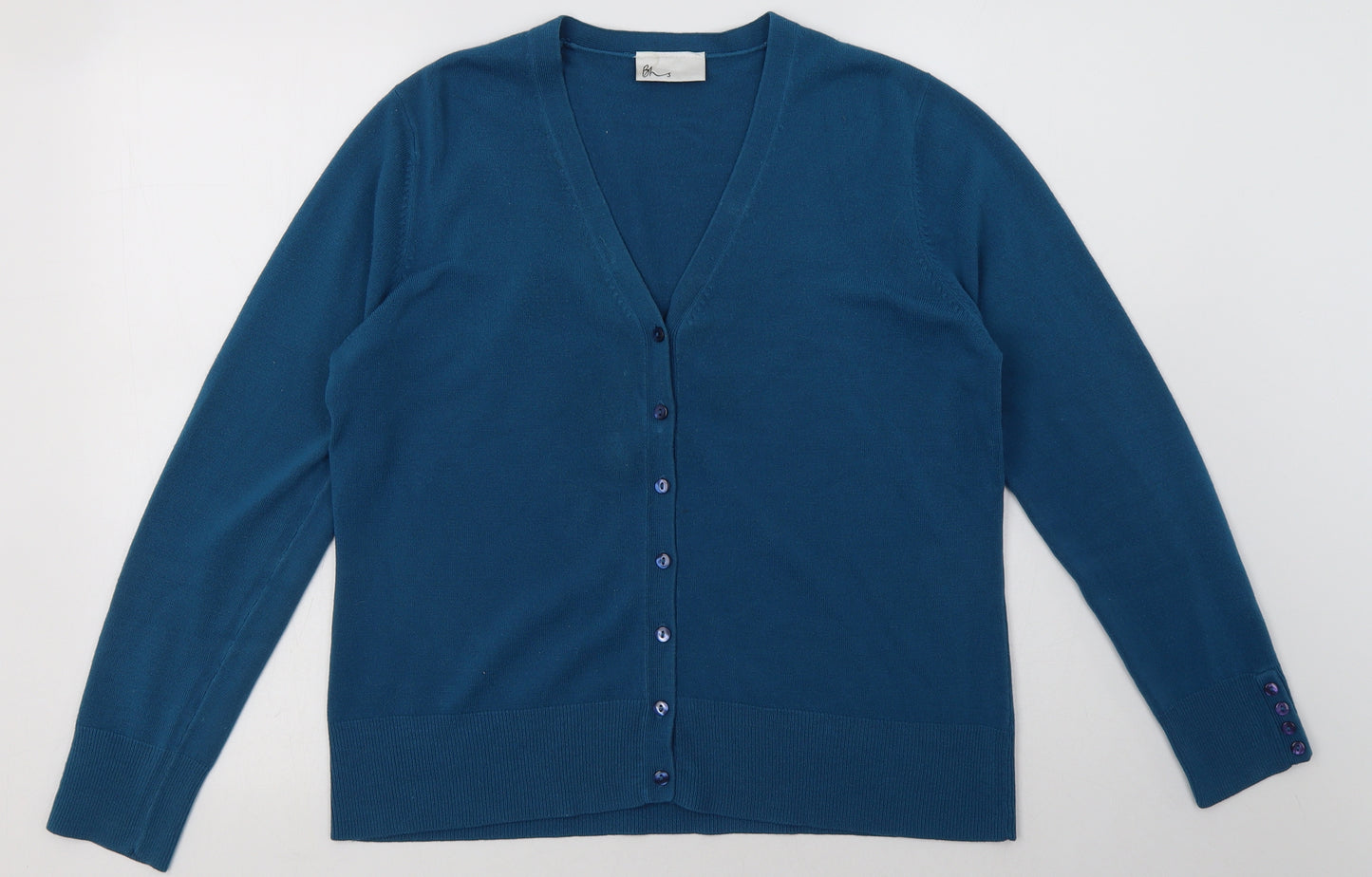 BHS Womens Blue V-Neck  Acrylic Cardigan Jumper Size 16