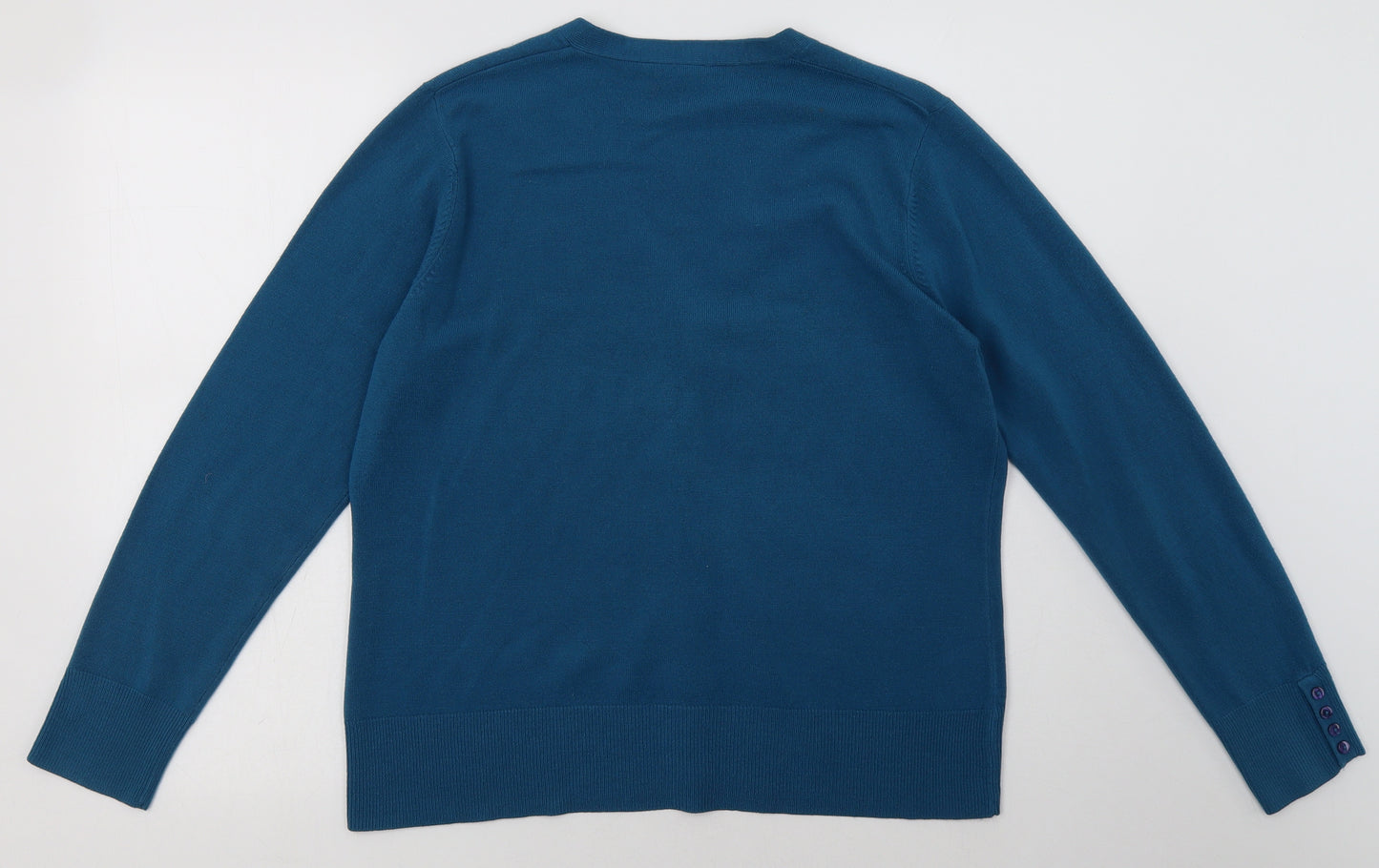 BHS Womens Blue V-Neck  Acrylic Cardigan Jumper Size 16