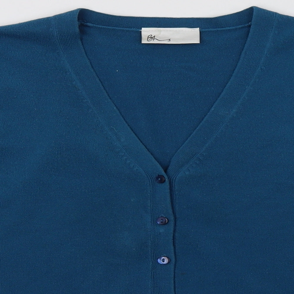 BHS Womens Blue V-Neck  Acrylic Cardigan Jumper Size 16