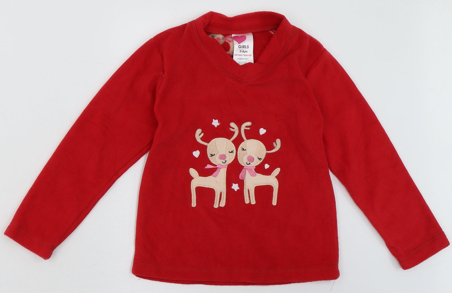Preworn Girls Red Geometric Polyester  Pyjama Set Size 3-4 Years  Pullover - Christmas