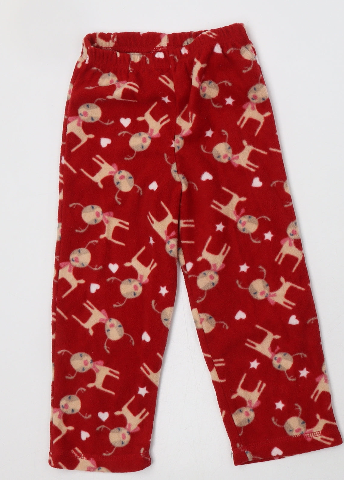 Preworn Girls Red Geometric Polyester  Pyjama Set Size 3-4 Years  Pullover - Christmas