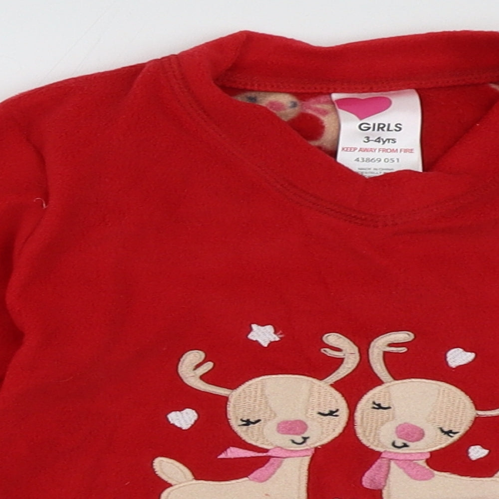 Preworn Girls Red Geometric Polyester  Pyjama Set Size 3-4 Years  Pullover - Christmas