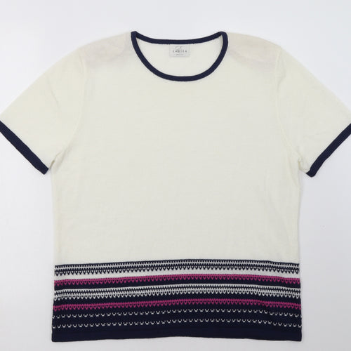 eastext Womens White Geometric Acrylic Pullover Sweatshirt Size 14  Pullover